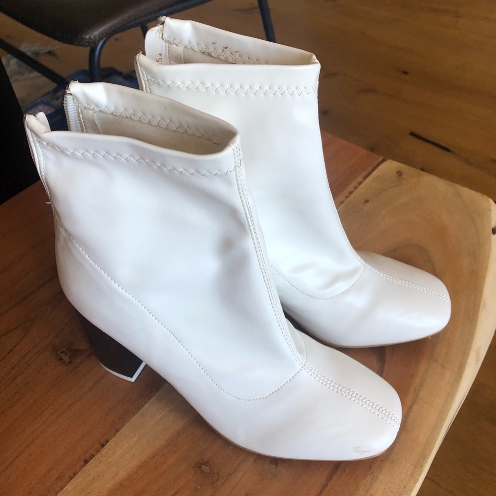 White faux leather booties